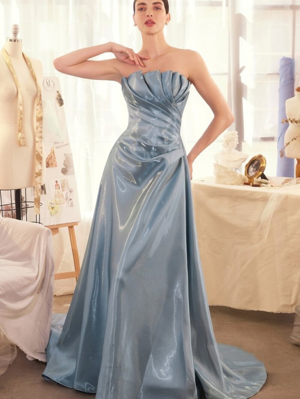 New Formal A-Line Strapless Long Gown  Liquid Satin w/ Zipper Back CD A1439